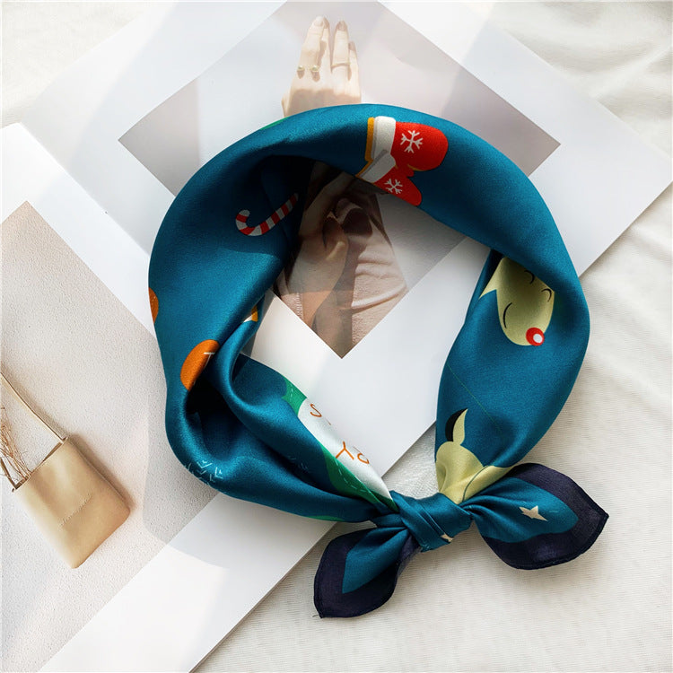 BCHICU Christmas Theme Blue 100% Silk Small Square Scarves
