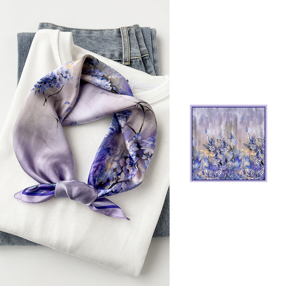 BCHICU Wisteria Mann Print 53cm*53cm 100% Silk Small Square Silk Scarf Neckerchiefs&Bandana