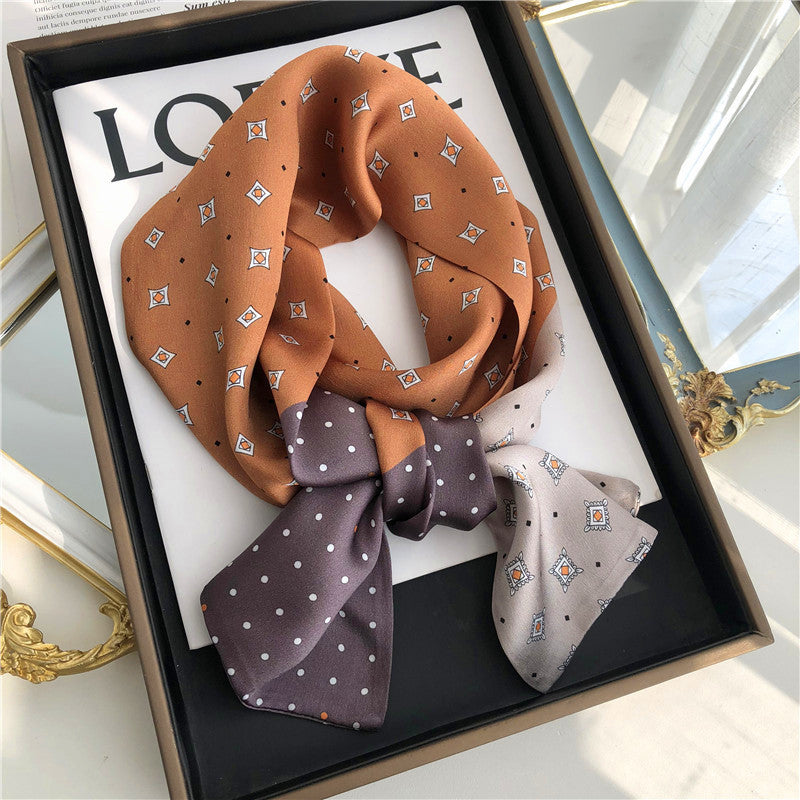 BCHICU Multicolored Coffee Double Layers 150cm*16cm 100% Silk Scarf Neckerchiefs Long Section Thin Narrow Fluttering Belt