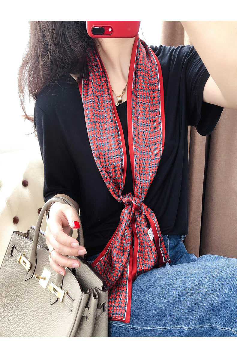 BCHICU Classic Red Double Layers 150cm*16cm 100% Silk Scarf Neckerchiefs Long Section Thin Narrow Fluttering Belt