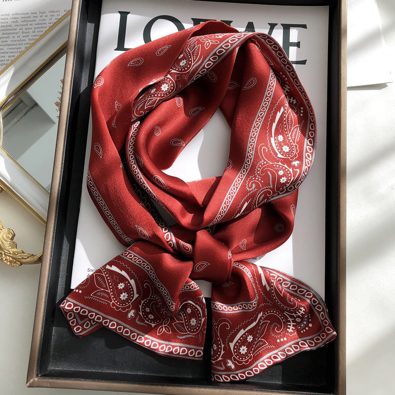 BCHICU Red Cashew Nuts Double Layers 150cm*16cm 100% Silk Scarf Neckerchiefs Long Section Thin Narrow Fluttering Belt