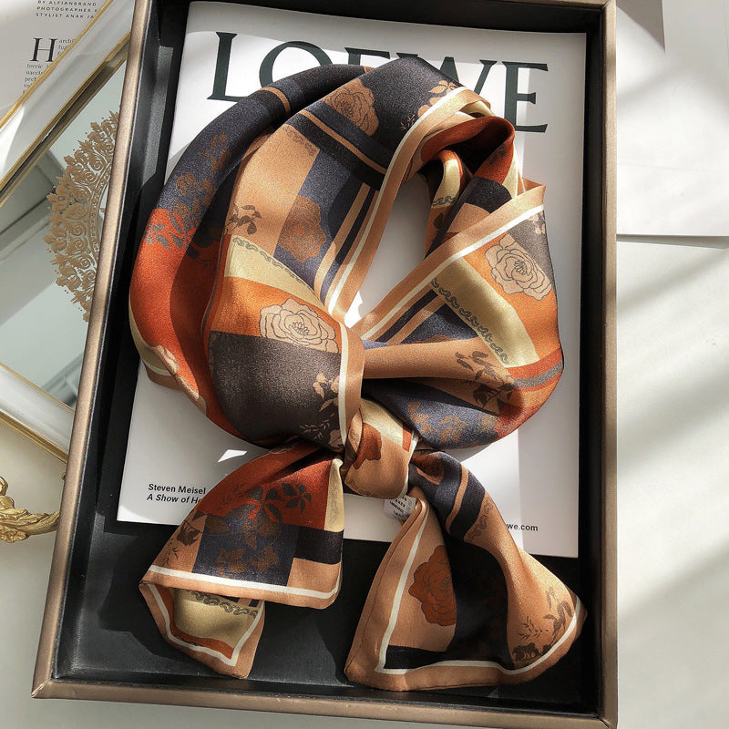 BCHICU Vintage Roses Double Layers 150cm*16cm 100% Silk Scarf Neckerchiefs Long Section Thin Narrow Fluttering Belt