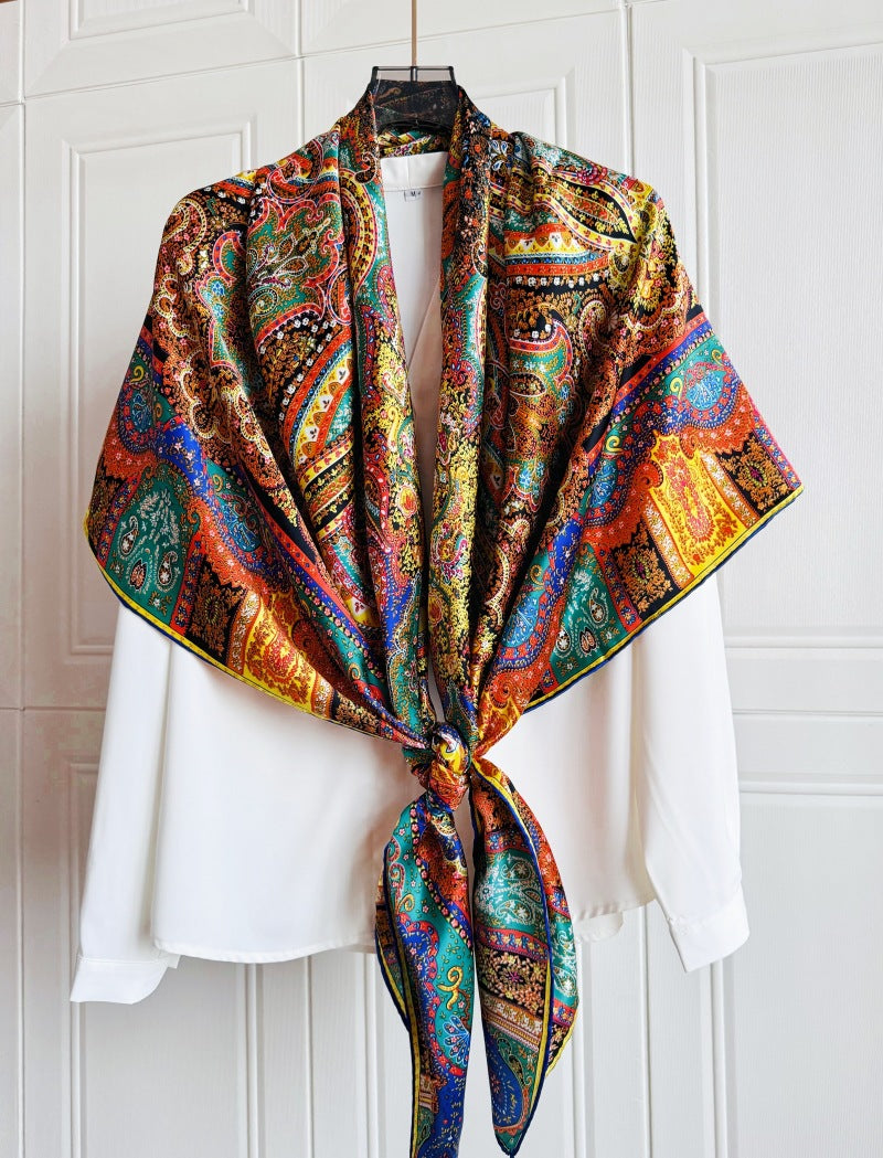 BCHICU Yellowish Green 140cm*140cm A Large Square 100% Mulberry Silk Satin Scarves&Shawls