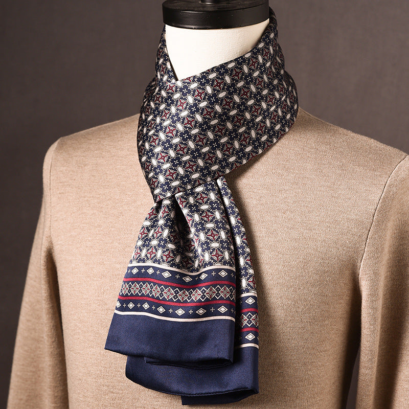 BCHICU 100% Mulberry Silk High-end Men's Scarf 160cm*26cm : Versatile Long Business Scarf for Spring, Autumn, and Winter — Perfect Gift for Boyfriend