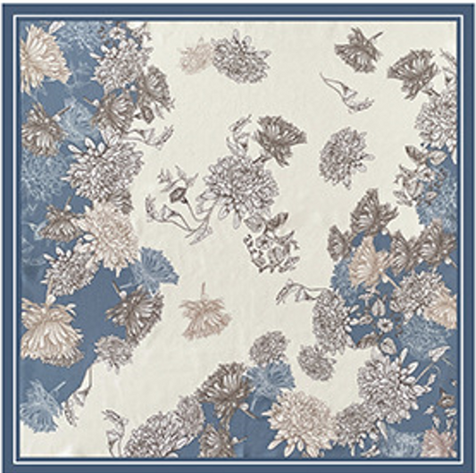 BCHICU Paeonia suffruticosa (Blue Peony) 53cm*53cm 100% Silk Small Square Silk Scarf Neckerchiefs&Bandana