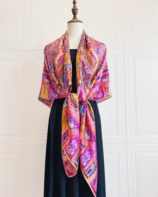 BCHICU Prune 140cm*140cm A Large Square 100% Mulberry Silk Satin Scarves&Shawls