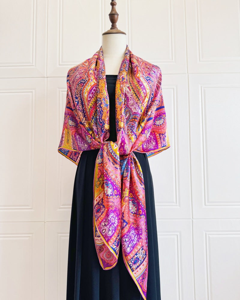 BCHICU Prune 140cm*140cm A Large Square 100% Mulberry Silk Satin Scarves&Shawls
