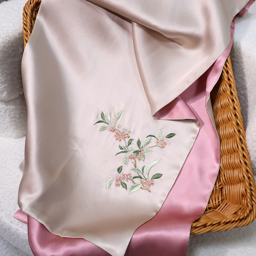 BCHICU Golden Laurel - Champagne Powder 35cm*155cm 100% Silk Long Scarf Fine Hand Embroidery Double Layer 16mm