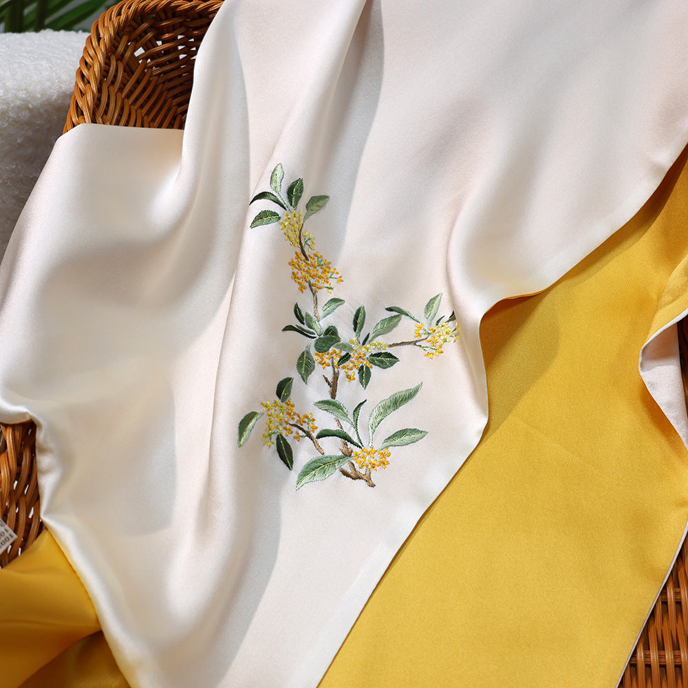 BCHICU Cinnamon - Mikin 35cm*155cm 100% Silk Long Scarf Fine Hand Embroidery Double Layer 16mm