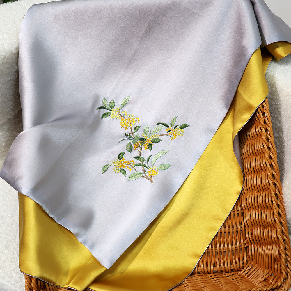 BCHICU Golden Laurel - Gray Gold 35cm*155cm 100% Silk Long Scarf Fine Hand Embroidery Double Layer 16mm