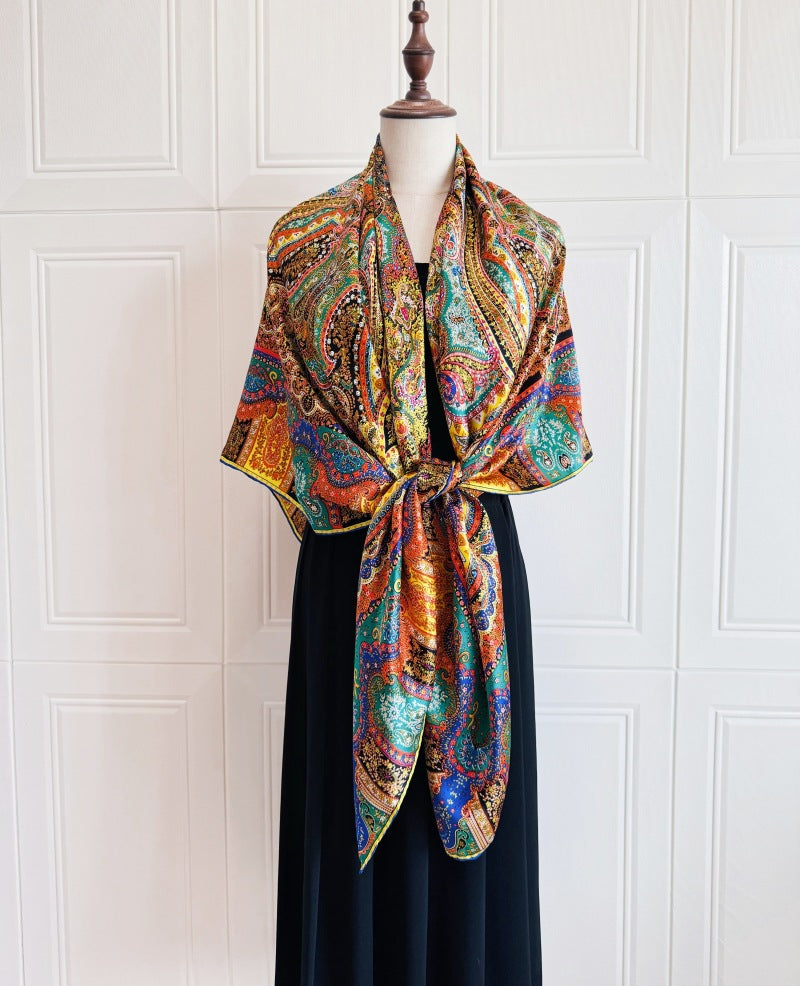 BCHICU Yellowish Green 140cm*140cm A Large Square 100% Mulberry Silk Satin Scarves&Shawls