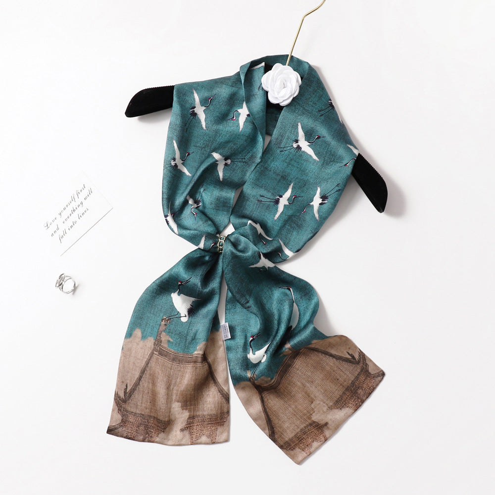 BCHICU PZS03-04# Double Layers 145cm*17cm 100% Small Silk Scarf Neckerchiefs