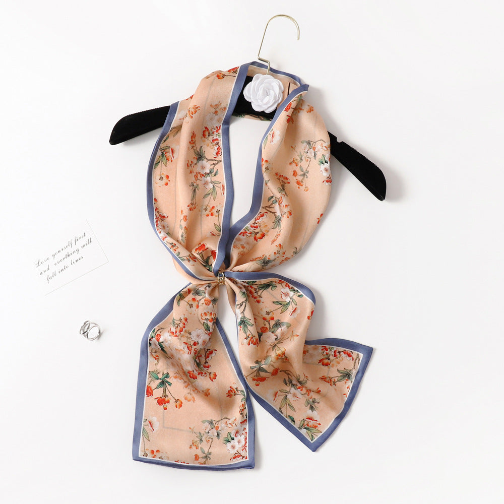 BCHICU PZS07-05# Double Layers 145cm*17cm 100% Small Silk Scarf Neckerchiefs