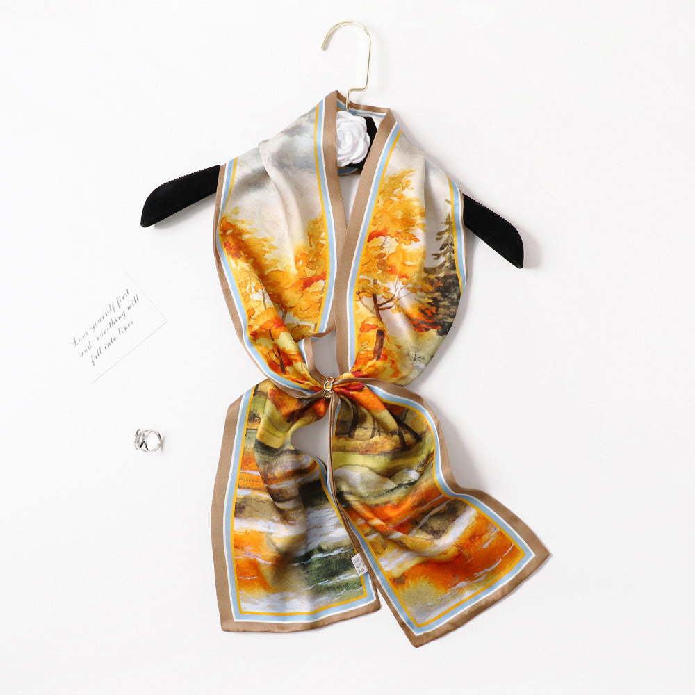 BCHICU PZS09-01# Double Layers 145cm*17cm 100% Small Silk Scarf Neckerchiefs