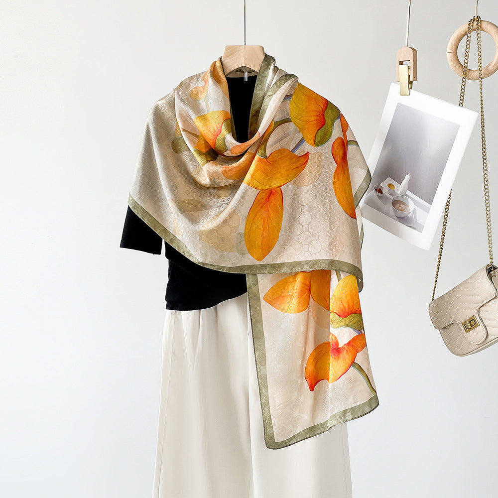 BCHICU ZS25-Orange 55cm*170cm 100% Silk Shawls