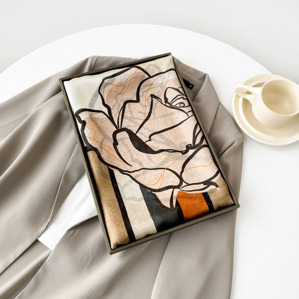 BCHICU ZS25-Edge Rose Khaki 55cm*170cm 100% Silk Shawls