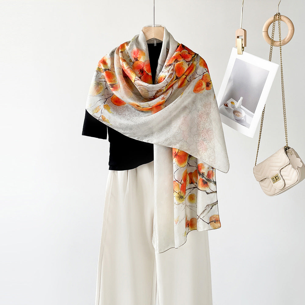 BCHICU ZS25-Persimmon Color 55cm*170cm 100% Silk Shawls