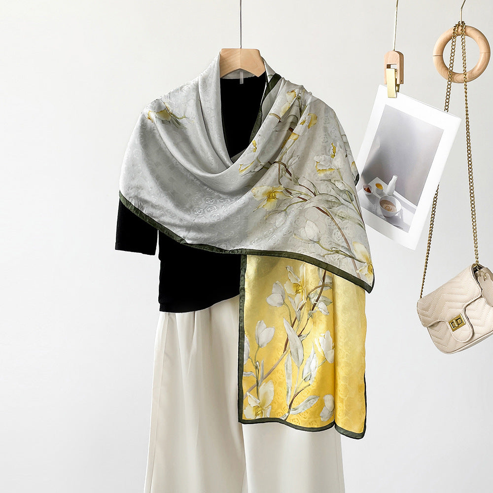 BCHICU ZS25-Melange Of Black And Yellow 55cm*170cm 100% Silk Shawls