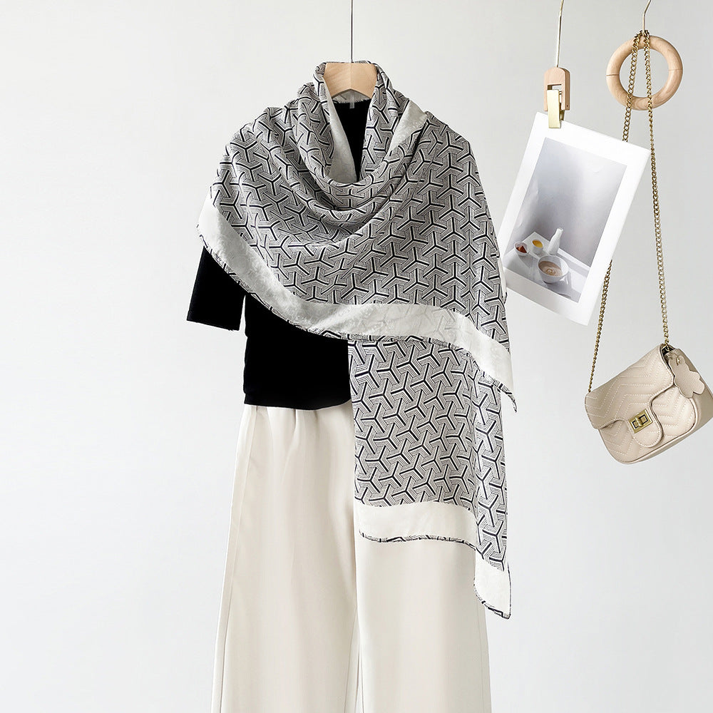 BCHICU ZS25-Black And Gray 55cm*170cm 100% Silk Shawls