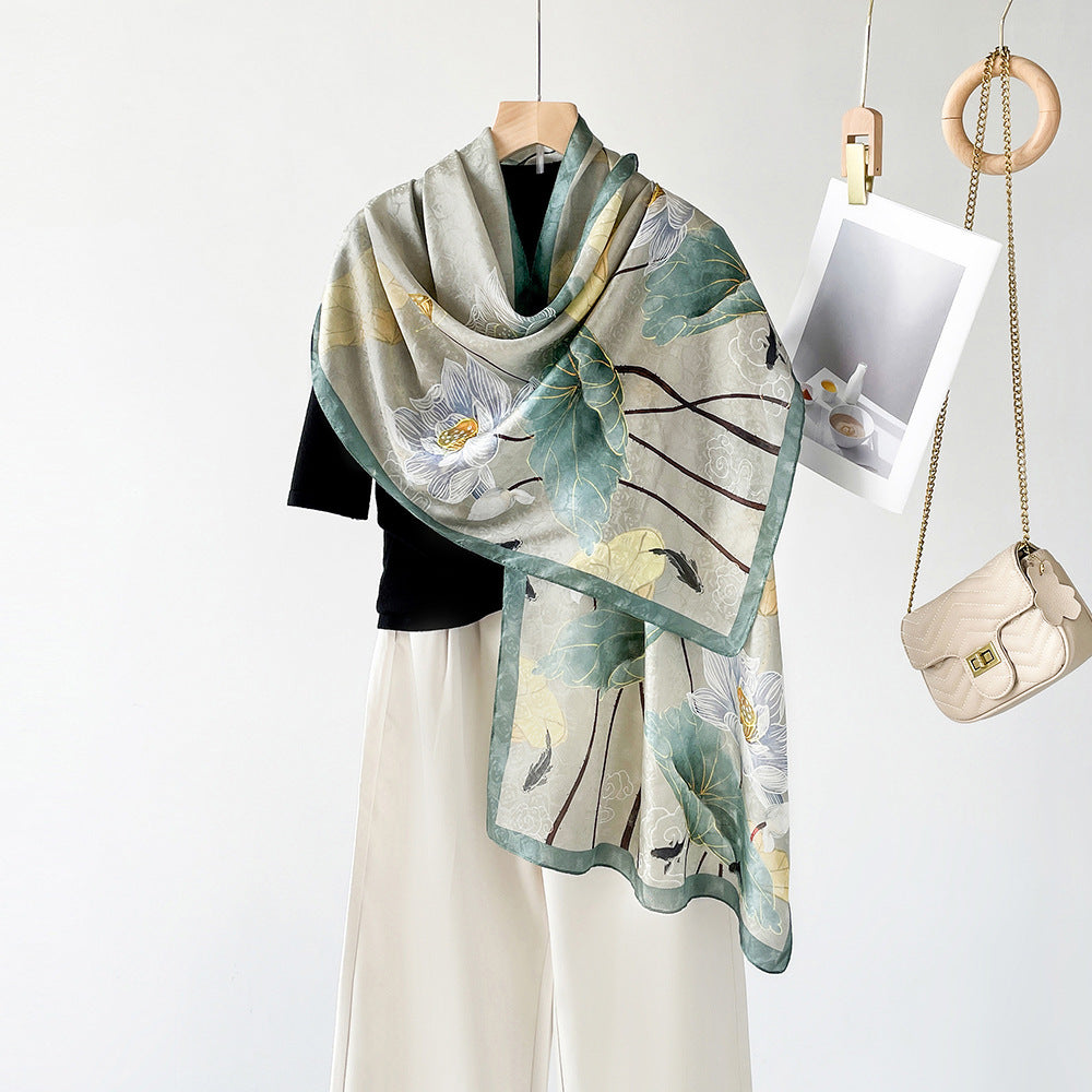 BCHICU ZS25-Lotus Flower 55cm*170cm 100% Silk Shawls