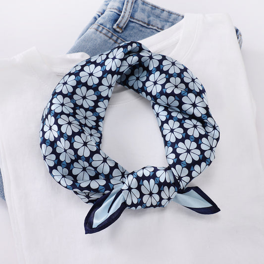 BCHICU Pale Blue Floret 53cm*53cm Print 100% Small Square Silk Scarf Neckerchiefs&Bandana
