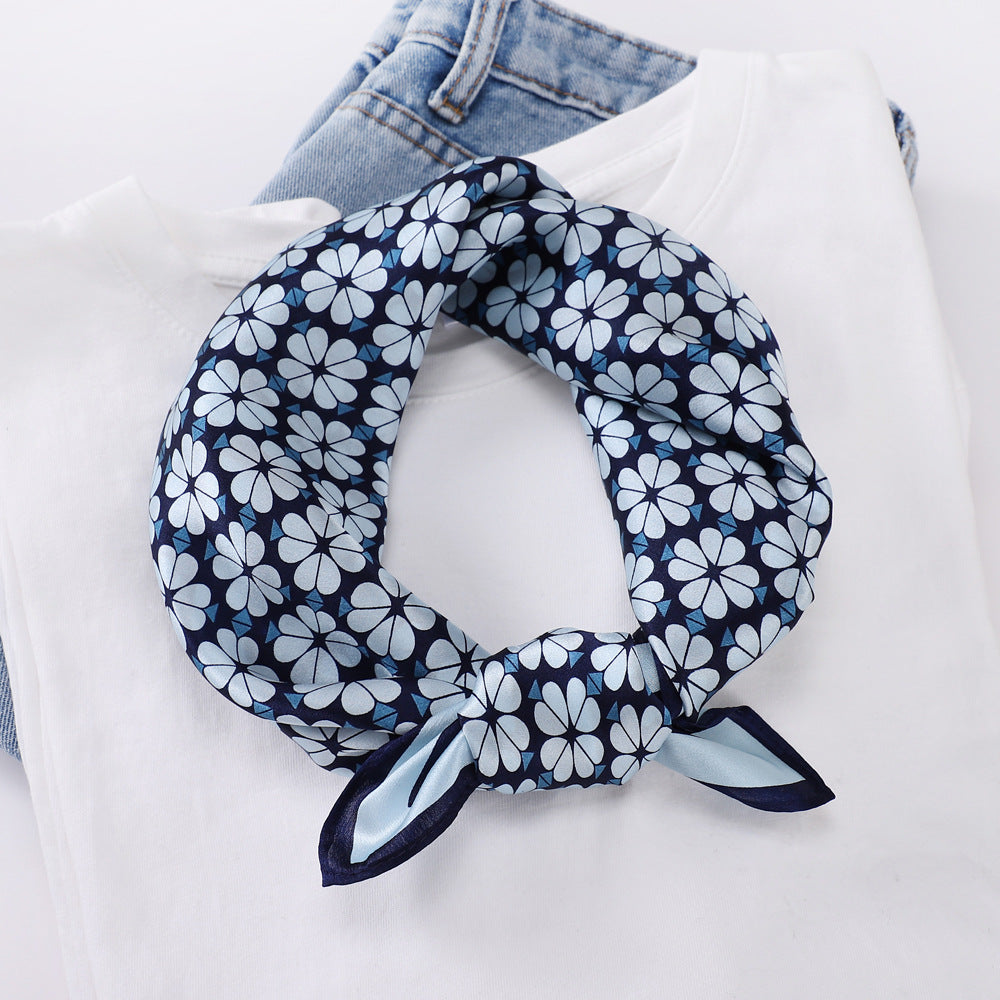 BCHICU Pale Blue Floret 53cm*53cm Print 100% Small Square Silk Scarf Neckerchiefs&Bandana