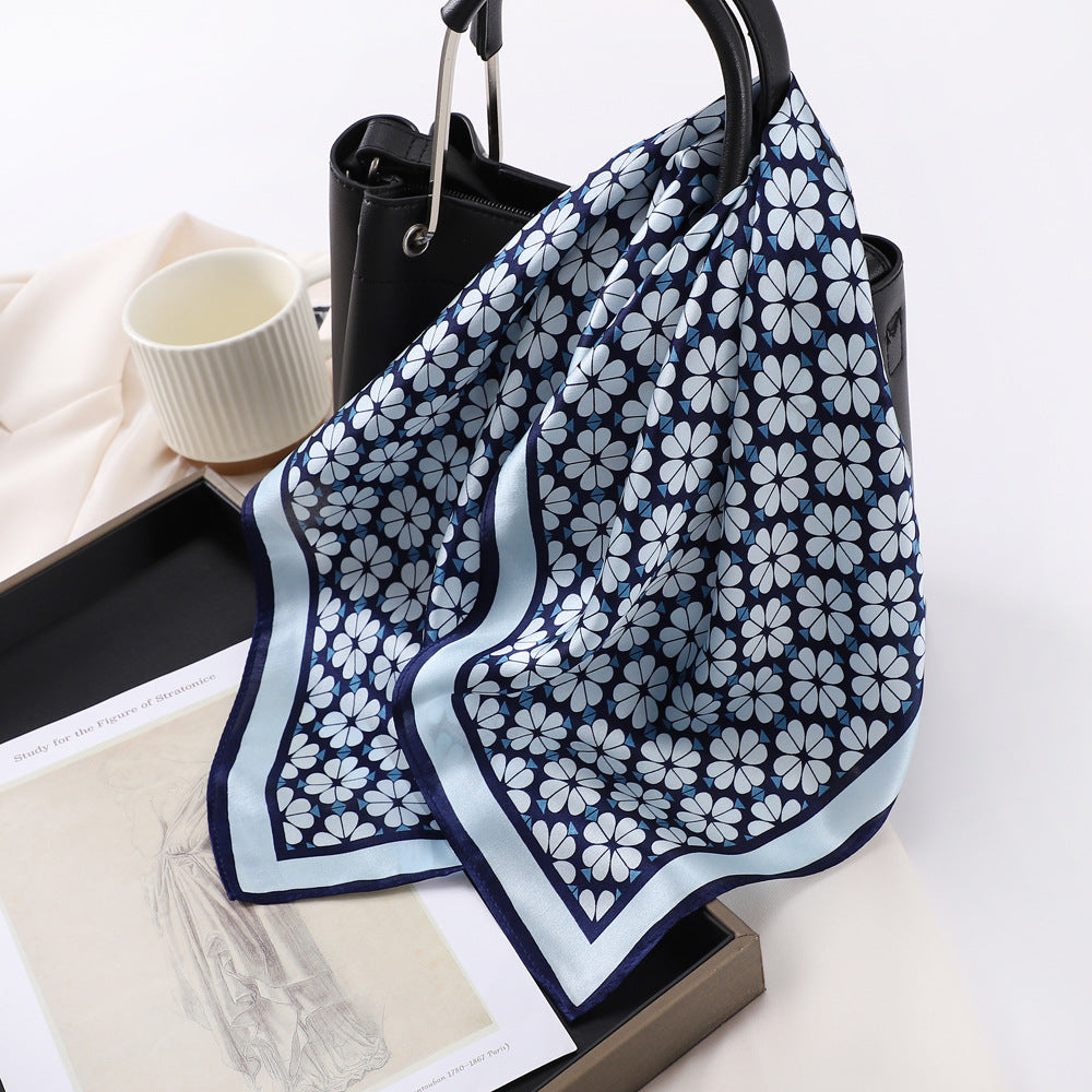 BCHICU Pale Blue Floret 53cm*53cm Print 100% Small Square Silk Scarf Neckerchiefs&Bandana