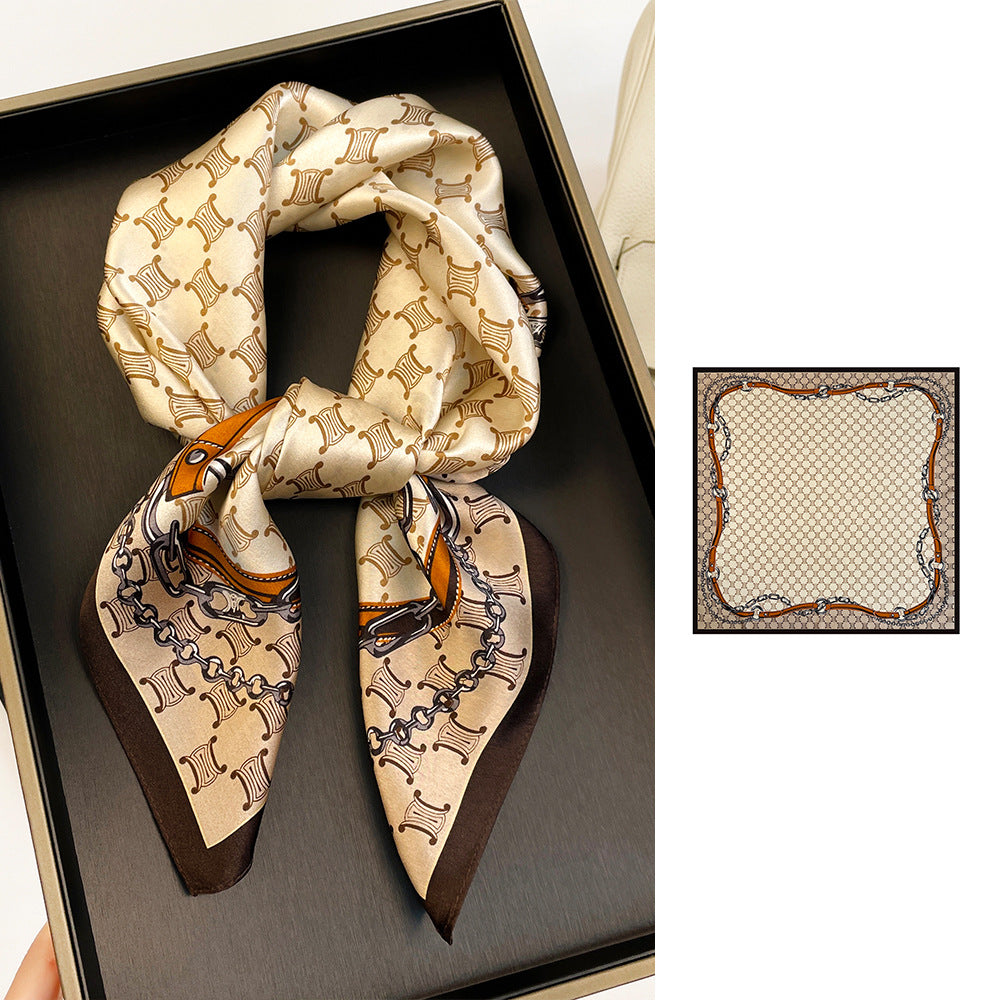 BCHICU Light Khaki 66cm*66cm 100% Silk Small Square Scarf Small Neckerchief with Suit