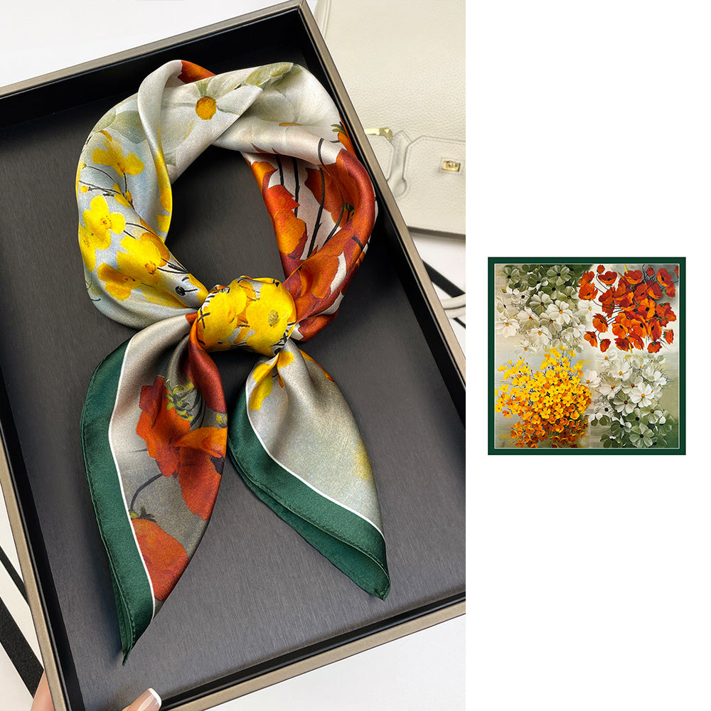 BCHICU ZS7005-Flourishing Blossom 66cm*66cm 100% Silk Small Square Scarf Small Neckerchief with Suit