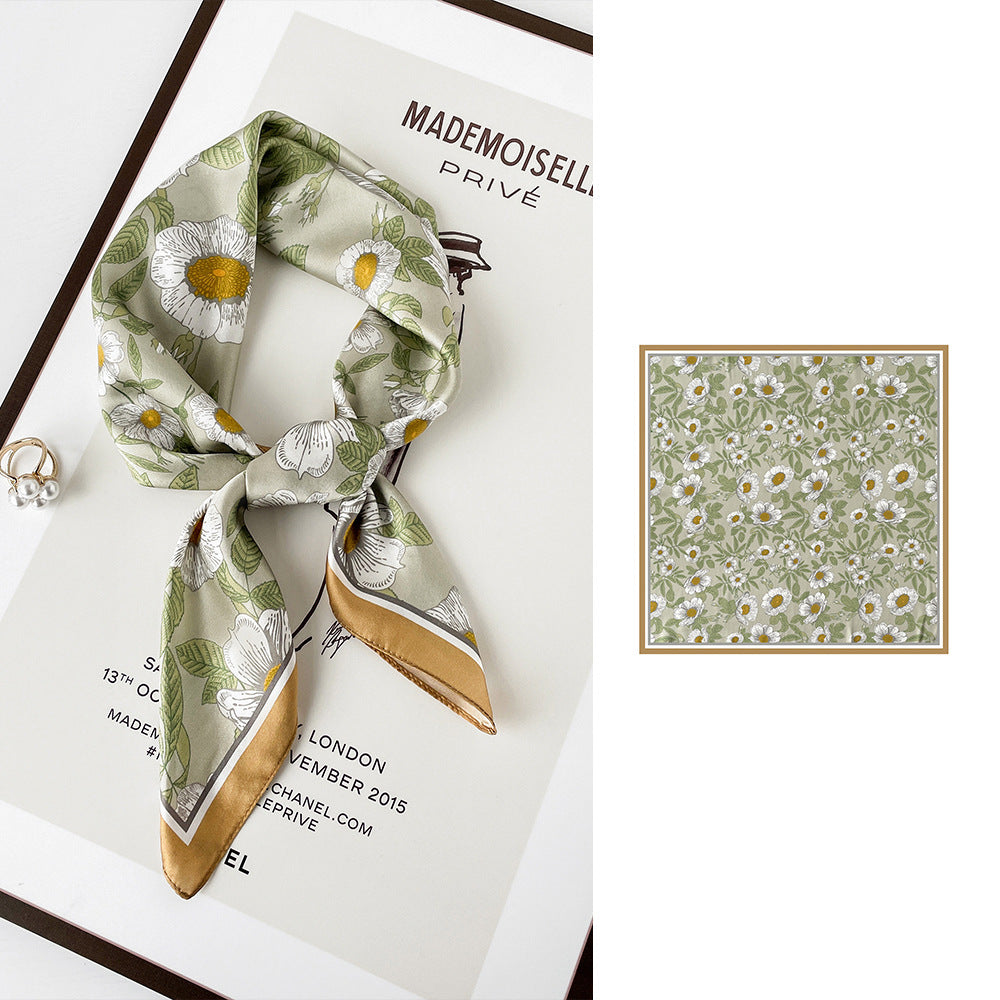 BCHICU ZS7013-Flowers 66cm*66cm 100% Silk Small Square Scarf Small Neckerchief with Suit