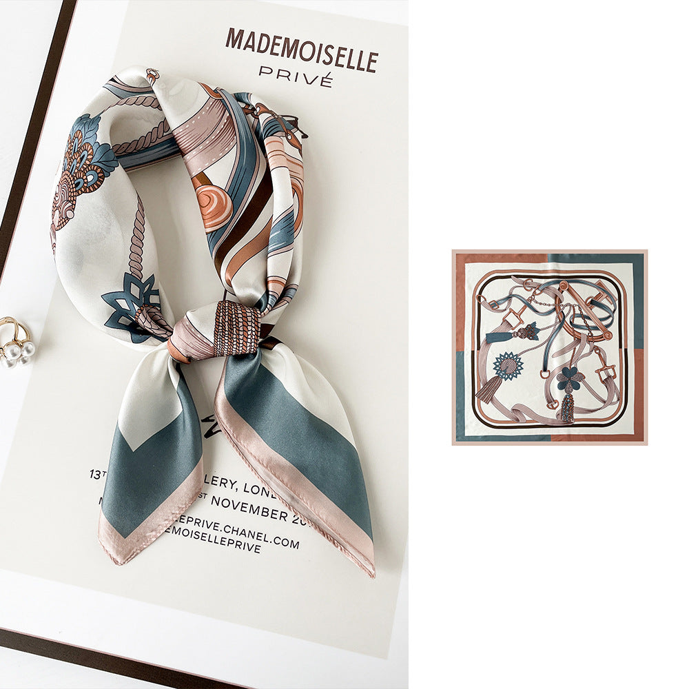 BCHICU ZS7013-Leather Belt 66cm*66cm 100% Silk Small Square Scarf Small Neckerchief with Suit