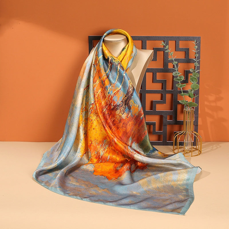 BCHICU Rendering Oil Painting-Deep Autumn Yellow 90cm*90cm A Large Square 100% Silk Scarves