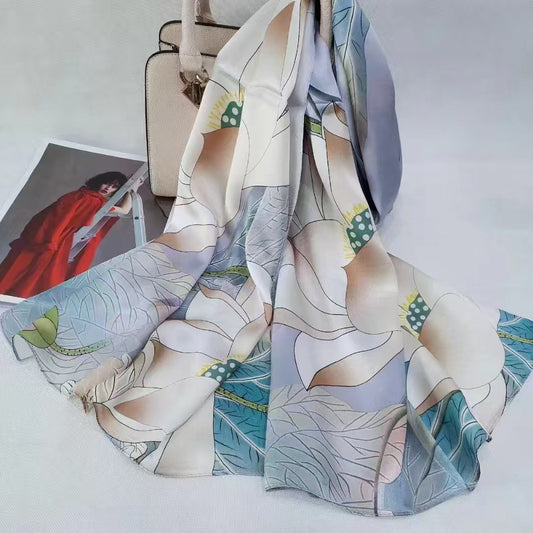 BCHICU Printing Morning and Evening White Blue Pink 55cm*173cm 100% Silk Long Shawls&Scarves