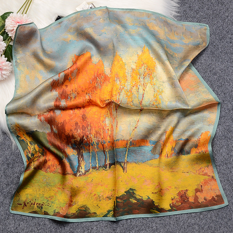 BCHICU Birch Forest 53cm*53cm Print 100% Small Square Silk Scarf Neckerchiefs&Bandana