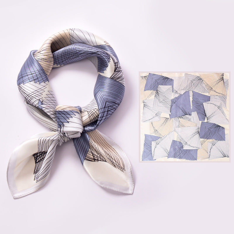 BCHICU Line Square Apricot Gray Blue 65cm*65cm 100% Silk Small Square Scarf Small Neckerchief with Suit