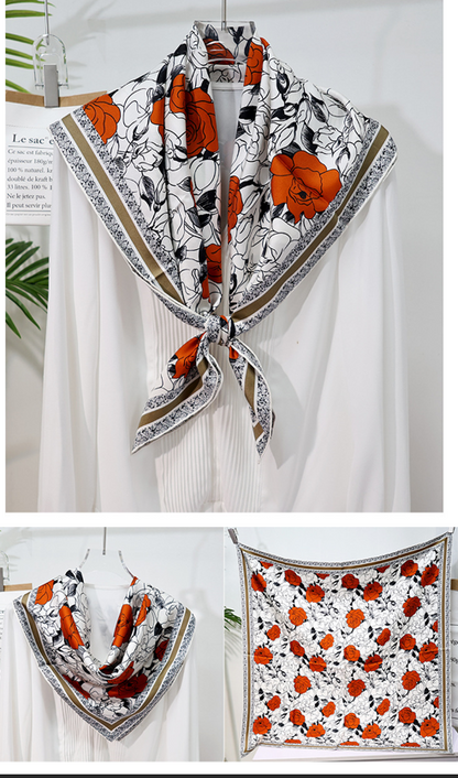 BCHICU Double-Sided Heterochromatic Printing 01# 88cm*88cm A Large Square 100% Silk Scarves