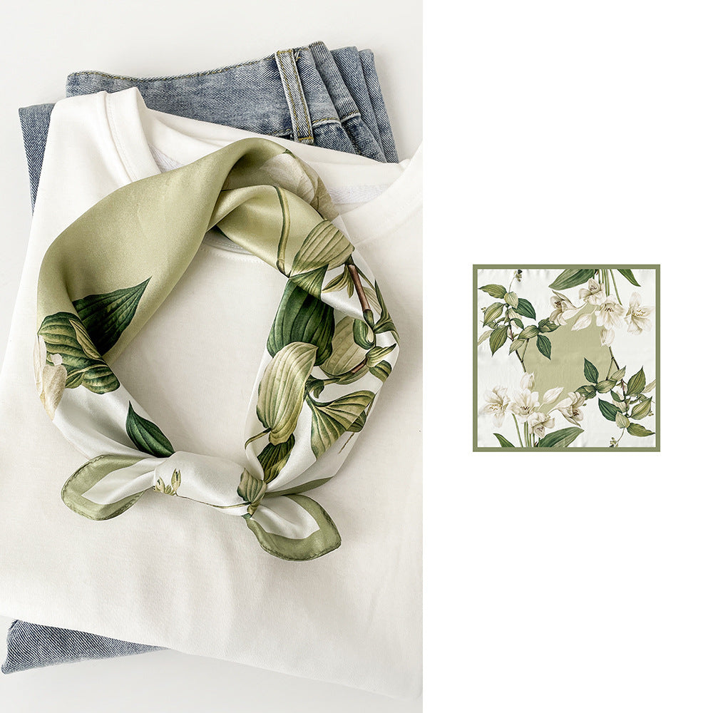 BCHICU Magnolia Jade Flowers 53cm*53cm Print 100% Silk Small Square Silk Scarf Neckerchiefs&Bandana