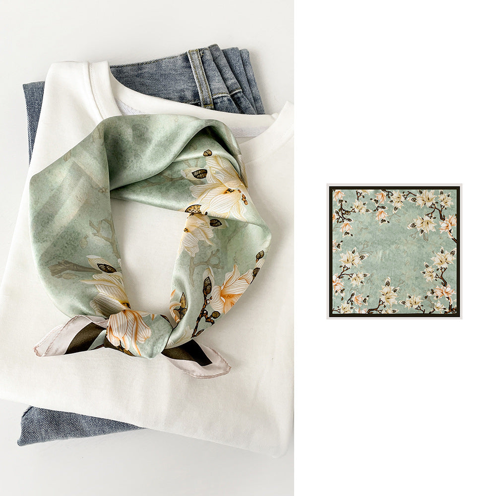 BCHICU Magnolia Flowers 53cm*53cm Print 100% Silk Small Square Silk Scarf Neckerchiefs&Bandana