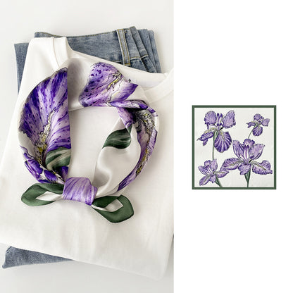 BCHICU Purple Butterfly Flower and Rabbit Print 53cm*53cm Print 100% Silk Small Square Silk Scarf Neckerchiefs&Bandana