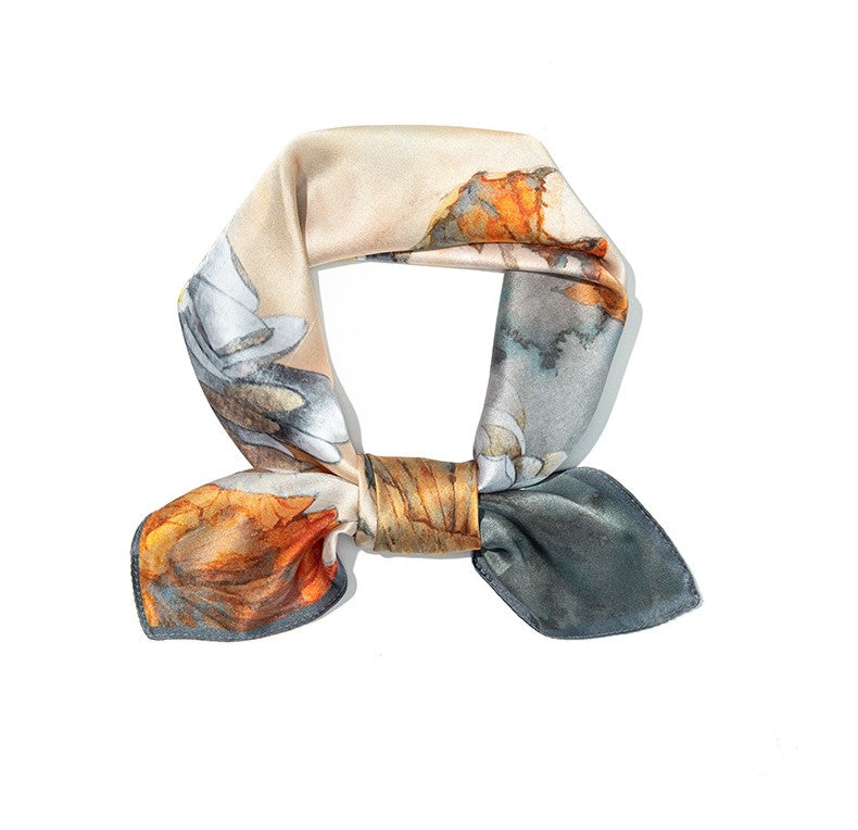 BCHICU Cold-toned Plain Lotus Flower 70cm*70cm 100% Silk Small Square Scarf Fashion Commuting Style