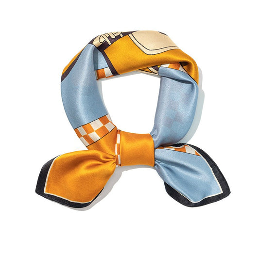 BCHICU Blue-Orange 70cm*70cm 100% Silk Small Square Scarf Fashion Commuting Style