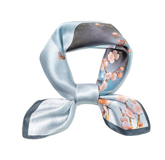 BCHICU Peach Blossoms and Pools Water 70cm*70cm 100% Silk Small Square Scarf Fashion Commuting Style