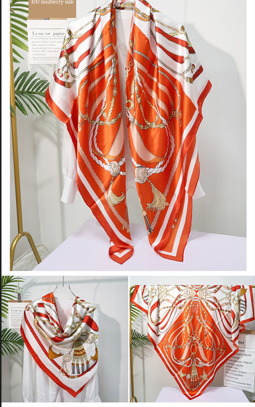 BCHICU Chain Orange 135cm*135cm A Large Square 100% Silk Scarves