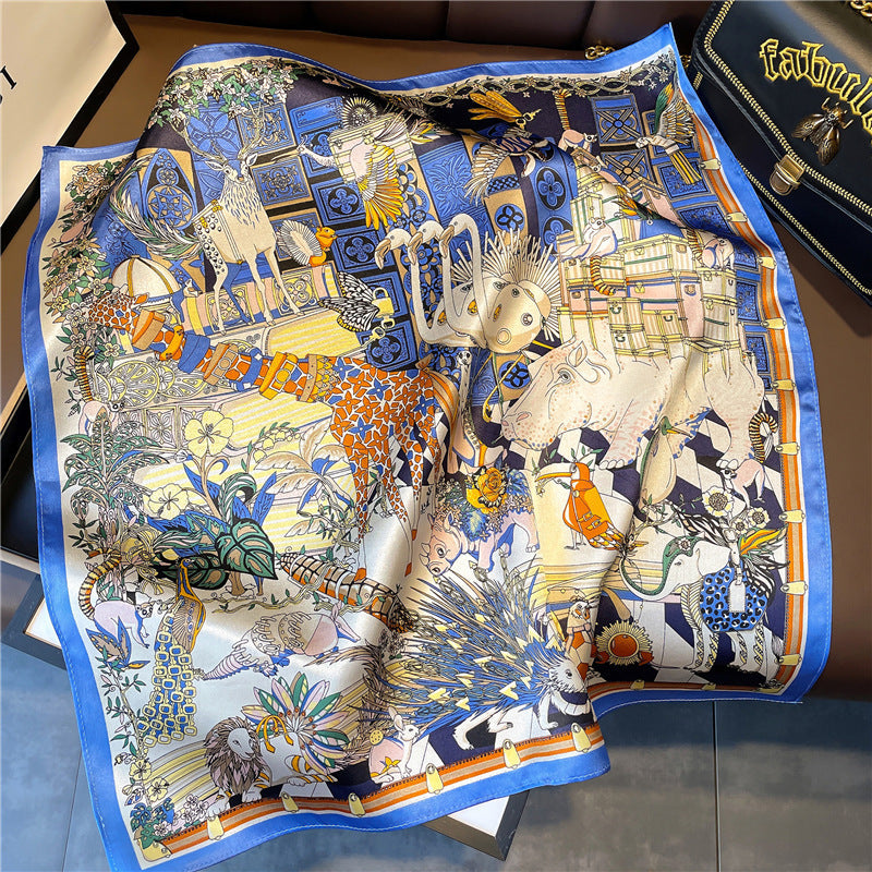 BCHICU Blue 53cm*53cm 100% Small Square Silk Winter Scarf Neckerchiefs&Bandana