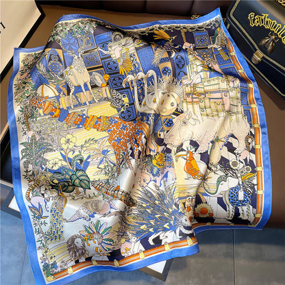 BCHICU Blue 53cm*53cm 100% Small Square Silk Winter Scarf Neckerchiefs&Bandana