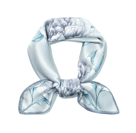 BCHICU Silver Gray Flower 70cm*70cm 100% Silk Small Square Scarf Fashion Commuting Style