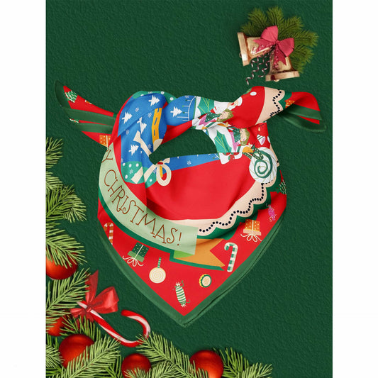 BCHICU Christmas Silk Collection 100% Small Square Silk Winter Scarf 53cm*53cm Neckerchiefs&Bandana