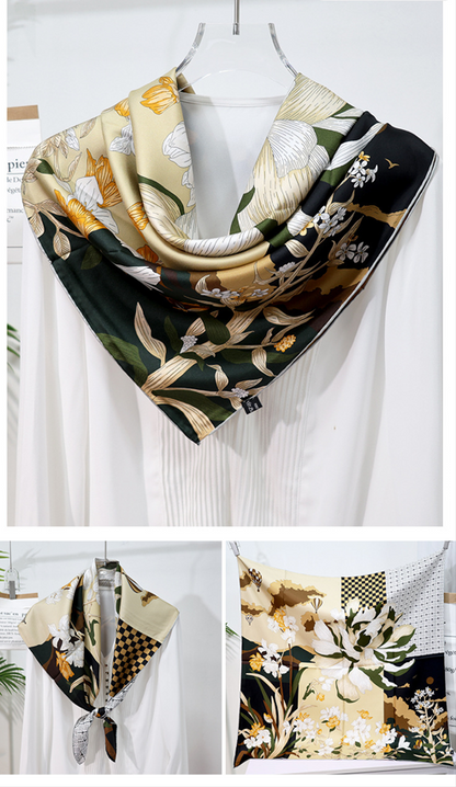 BCHICU Double-Sided Heterochromatic Printing 02# 88cm*88cm A Large Square 100% Silk Scarves