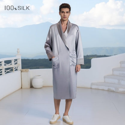 BCHICU Men's 19 mm Heavyweight Double-Layer Silk & Silk-Velvet Robe: 100% Mulberry Silk Luxury Loungewear for Autumn/Winter