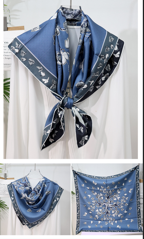 BCHICU Double-Sided Heterochromatic Printing 04# 88cm*88cm A Large Square 100% Silk Scarves